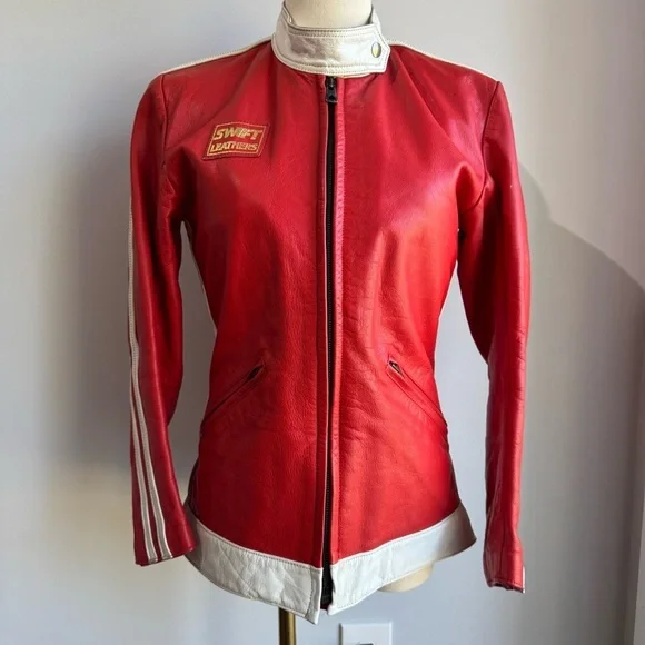Vintage 70s 80s Swift Leathers Red Moto Racing Jacket Mens S Womens M Authentic - Picture 2 of 16